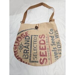 New Mona B Country Farm Seeds Local Produce Burlap Tote Bag Brown